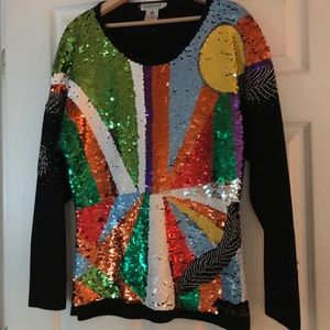 Semplice Black knit & sequined front sweater.